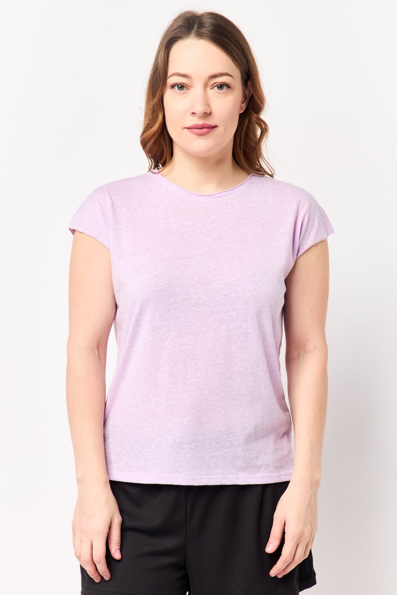 UNDIZ Women Crew Neck Sleeveless Plain Top, Lavender - Image 1