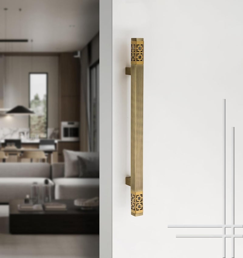 HARMONUS 18 inch Door Handles for Main DoorGlass Door Pull HandleDoor Hardware Stainless Steel Pipe and Brass Base 18 inchesFinish Antic PVD Gold Pack of 1HS1203ANTPVDGOLD300MM - Image 1