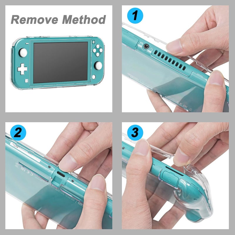 FYOUNG Crystal Clear Cover Case for Switch Lite, Ultra Slim Clear Hard PC Protective Case Compatible with Nintendo Switch Lite with a Glass Screen Protector and 8 Thumb Grips Caps - Image 3
