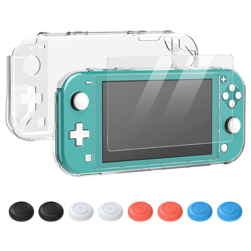 FYOUNG Crystal Clear Cover Case for Switch Lite, Ultra Slim Clear Hard PC Protective Case Compatible with Nintendo Switch Lite with a Glass Screen Protector and 8 Thumb Grips Caps - Image 1