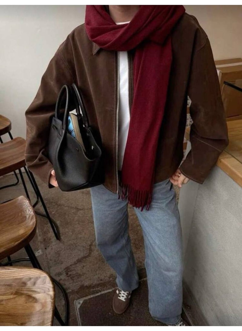 شال موهير مستورد باللون البرجاندي – تصميم أنيق ودافئ لإطلالة شتوية فاخرة - Image 4