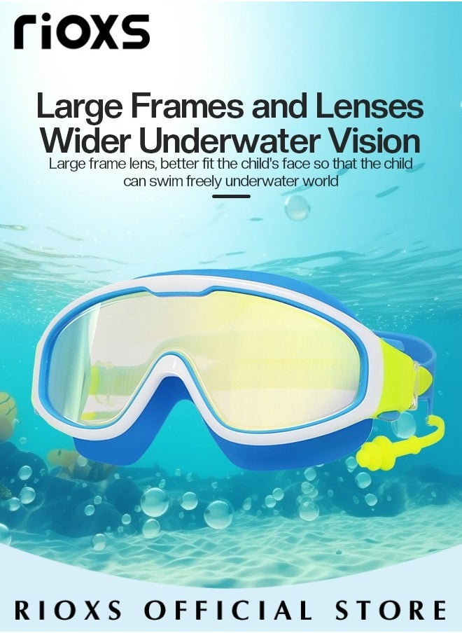 RIOXS Boys' Swimming Set,Short Swim Trunks And Swim Cap,Anti-Fog Wide View Swimming Goggles With Nose Clip Ear Plugs Goggle Case,Complete Swimwear Kit For Little Kids Boys 3-15 Beach Pool Hawaii  - Image 2