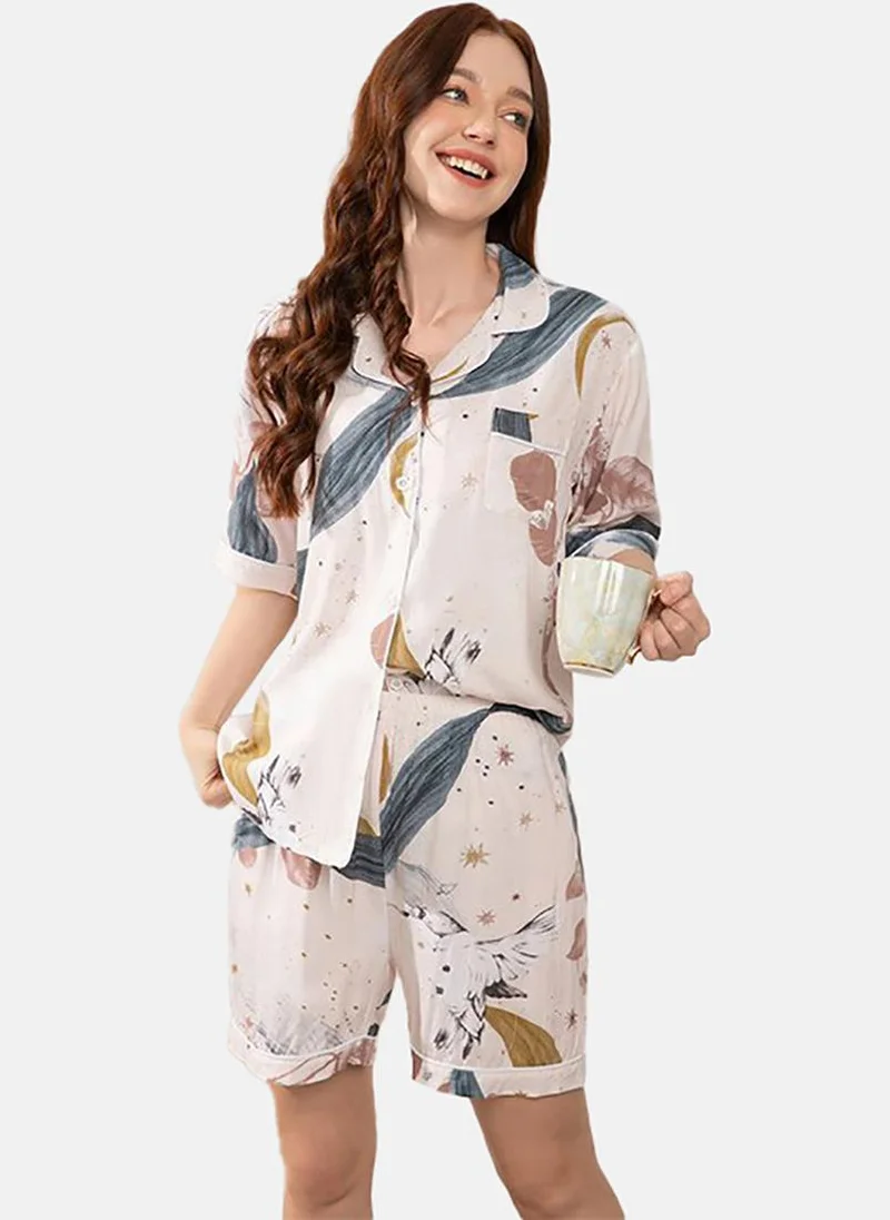 YUNIQEE Floral Printed Shirt With Shorts Night Suits