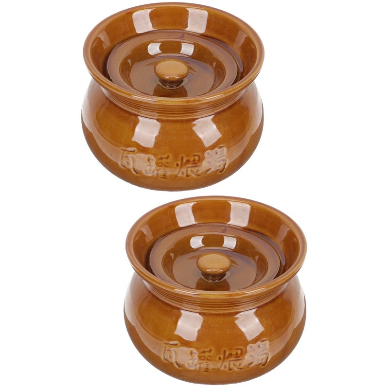 2pcs Ceramic Braised Chicken Container Soup Pot Kitchen Stew Pot Kitchen Cookware(500ml) - Image 1