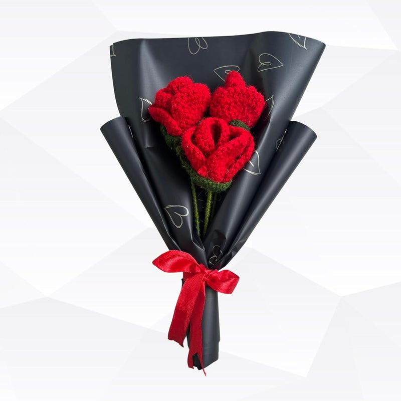 Generic Handmade Crochet Red Roses Bouquet Exquisite Handcrafted Floral Arrangement Perfect for Anniversaries Weddings Birthdays Thanksgiving and Special Occasions  - Image 1