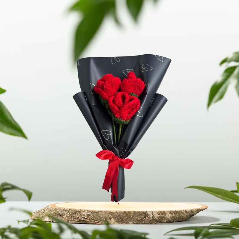 Generic Handmade Crochet Red Roses Bouquet Exquisite Handcrafted Floral Arrangement Perfect for Anniversaries Weddings Birthdays Thanksgiving and Special Occasions  - Image 3