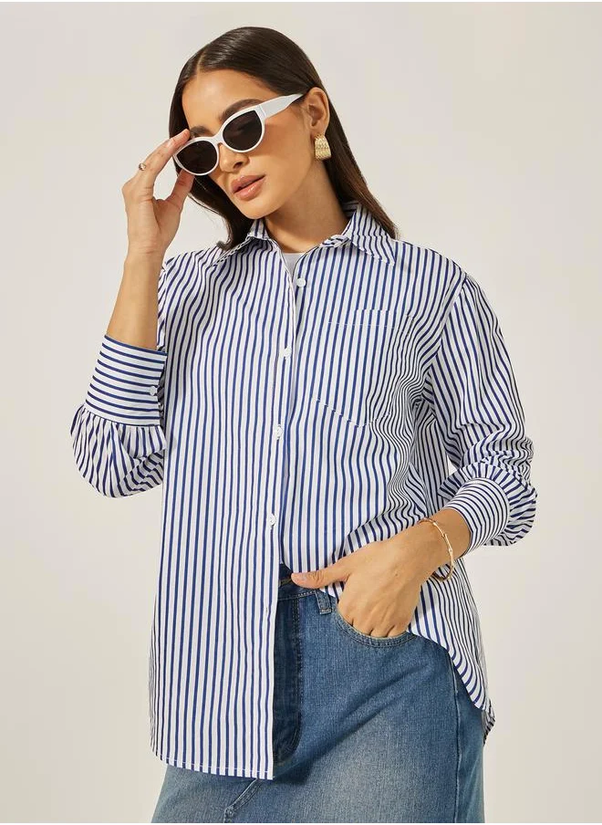 ستايلي Oversized Striped Collared Shirt