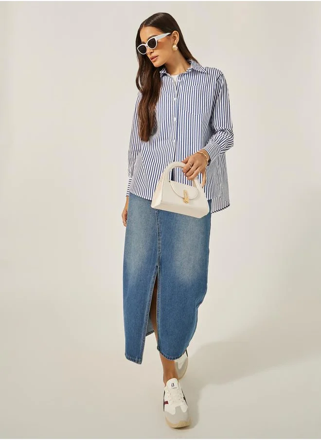 ستايلي Oversized Striped Collared Shirt