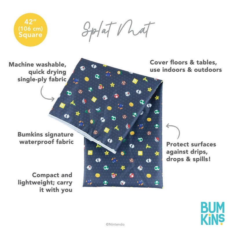 Bumkins Baby Splat Mat for Under High Chair, Babies Toddlers Eating Mess Mat, Waterproof Reusable Cloth for Arts and Crafts, Playtime Mat for Kids, Floor or Table, 42inx42in, Nintendo Super Mario - Image 5