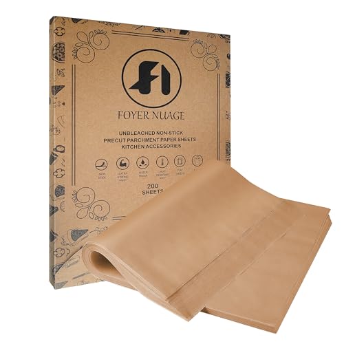 Foyer Nuage 200 Pcs Unbleached Parchment Paper Baking Sheets, 8x12 inch Baking Paper, Precut Non-Stick Parchment Sheets for Baking, Cooking, Grilling, Air Fryer and Steaming, Precut Silicone Baking Paper - Image 1