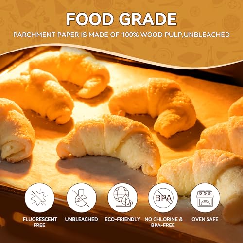 Foyer Nuage 200 Pcs Unbleached Parchment Paper Baking Sheets, 8x12 inch Baking Paper, Precut Non-Stick Parchment Sheets for Baking, Cooking, Grilling, Air Fryer and Steaming, Precut Silicone Baking Paper - Image 3