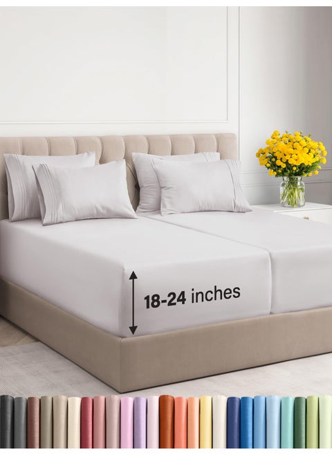 Extra Deep Cal King Sheet Set - 6 Piece Breathable and Cooling Sheets - Hotel Luxury Bed Sheets Set - Easy Fit - Soft  Wrinkle Free and Comfy Sheets Set - French Grey Sheet Set with Extra Deep Pockets