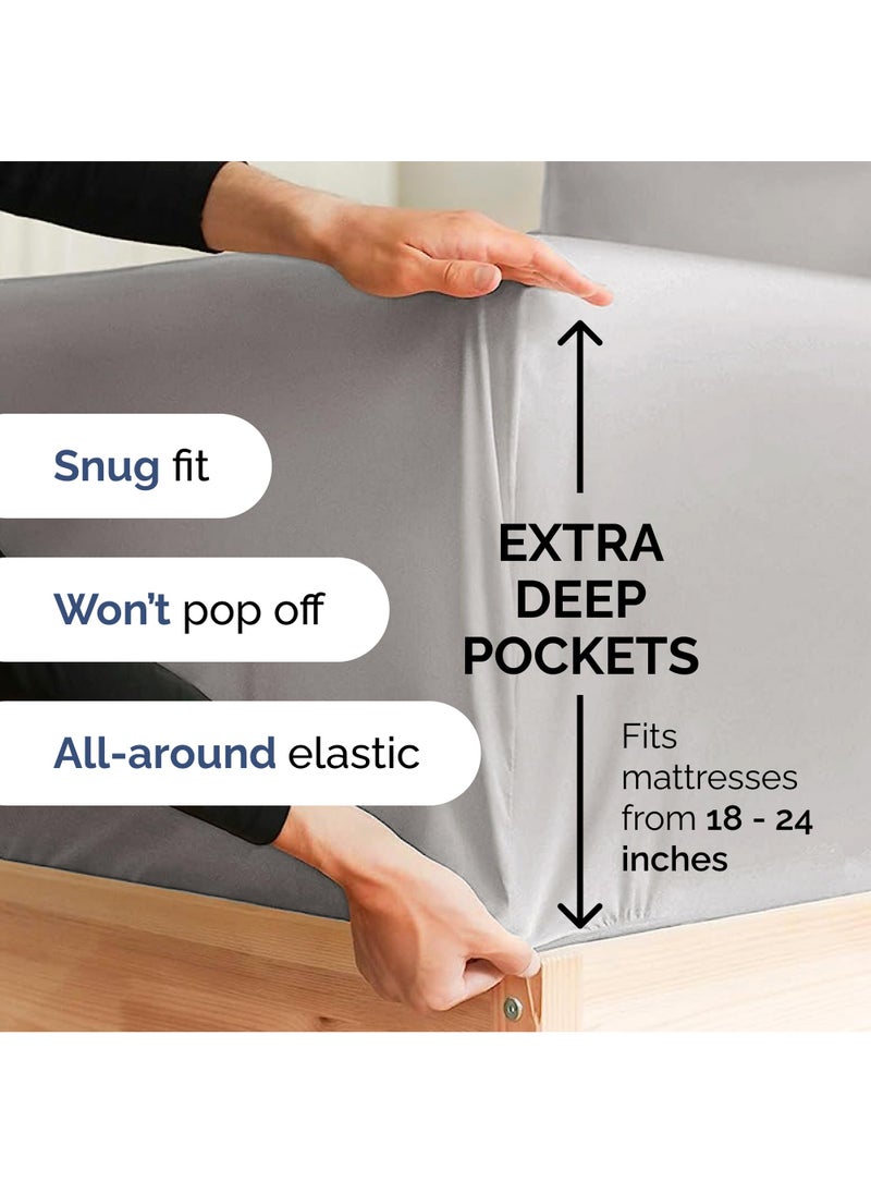Extra Deep Cal King Sheet Set - 6 Piece Breathable and Cooling Sheets - Hotel Luxury Bed Sheets Set - Easy Fit - Soft  Wrinkle Free and Comfy Sheets Set - French Grey Sheet Set with Extra Deep Pockets