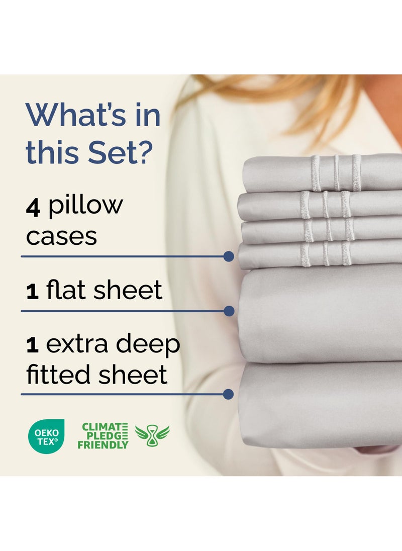 Extra Deep Cal King Sheet Set - 6 Piece Breathable and Cooling Sheets - Hotel Luxury Bed Sheets Set - Easy Fit - Soft  Wrinkle Free and Comfy Sheets Set - French Grey Sheet Set with Extra Deep Pockets
