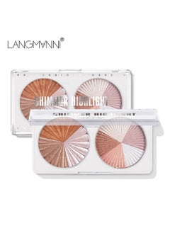 Highlighter Double Disc Multi Color Mixed Shimmer Highlight Makeup Palette Highlighter Powder, White Pink Champagne Gold Shimmer Highlighter Primer Face Makeup Glitter