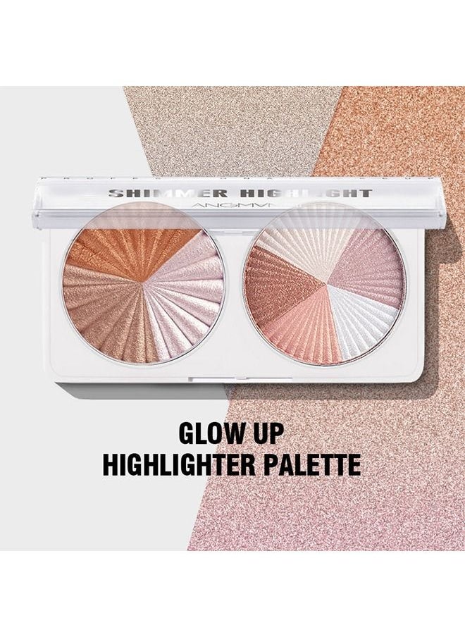 LANGMANNI - Highlighter Double Disc Multi Color Mixed Shimmer Highlight Makeup Palette Highlighter Powder, White Pink Champagne Gold Shimmer Highlighter Primer Face Makeup Glitter - Image 1