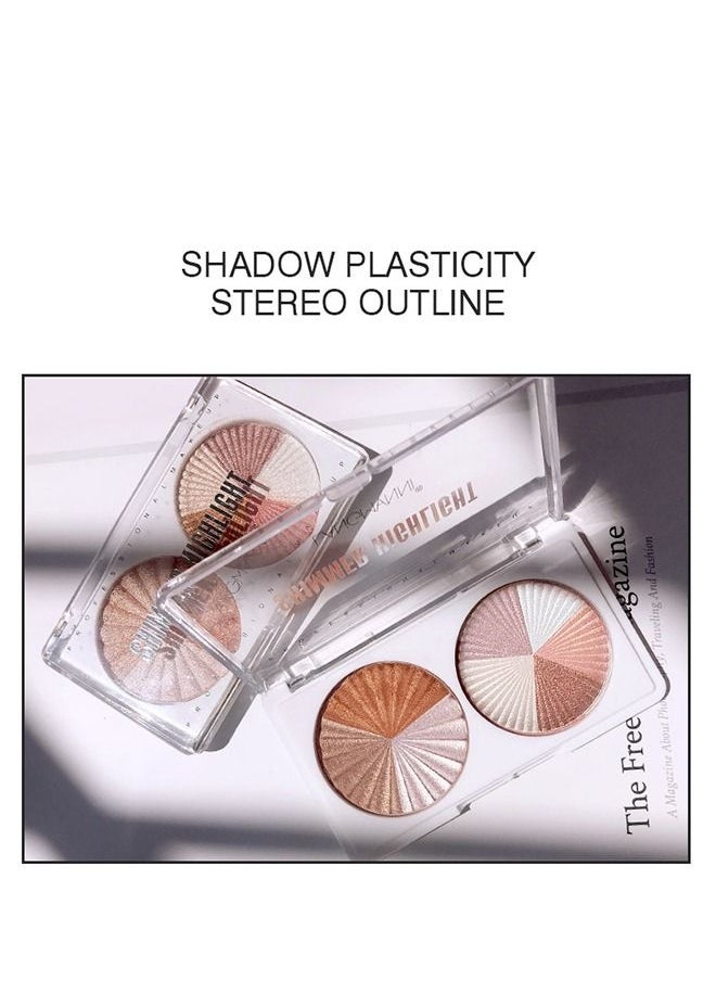LANGMANNI - Highlighter Double Disc Multi Color Mixed Shimmer Highlight Makeup Palette Highlighter Powder, White Pink Champagne Gold Shimmer Highlighter Primer Face Makeup Glitter - Image 1