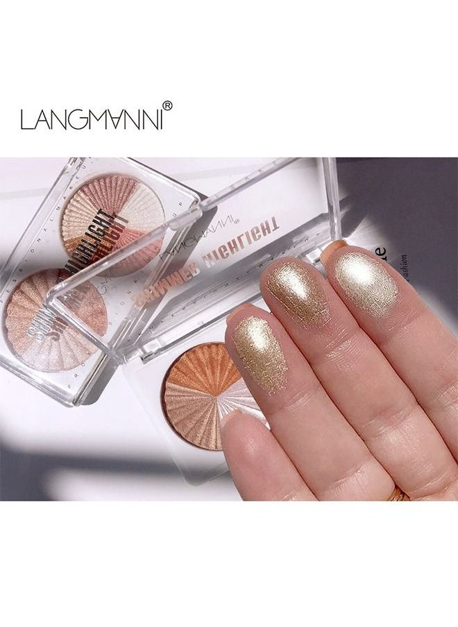 LANGMANNI - Highlighter Double Disc Multi Color Mixed Shimmer Highlight Makeup Palette Highlighter Powder, White Pink Champagne Gold Shimmer Highlighter Primer Face Makeup Glitter - Image 1