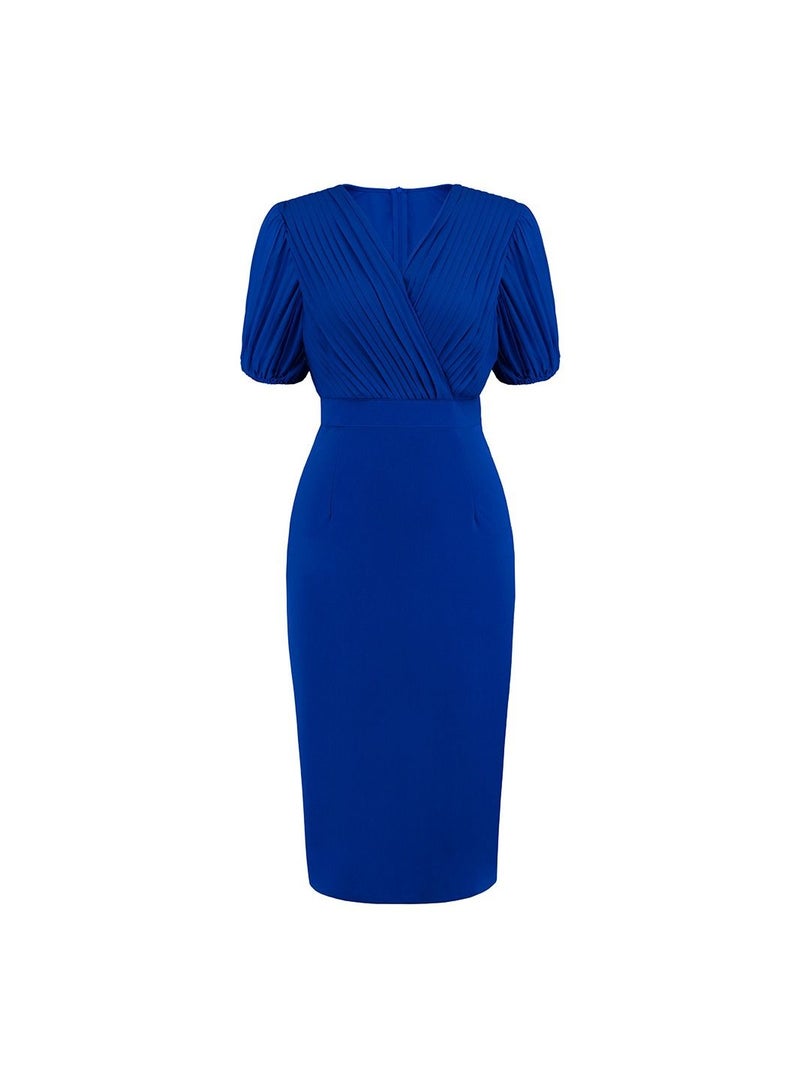 Loquat Pleated V-neck Style Professional Dress  - Image 1