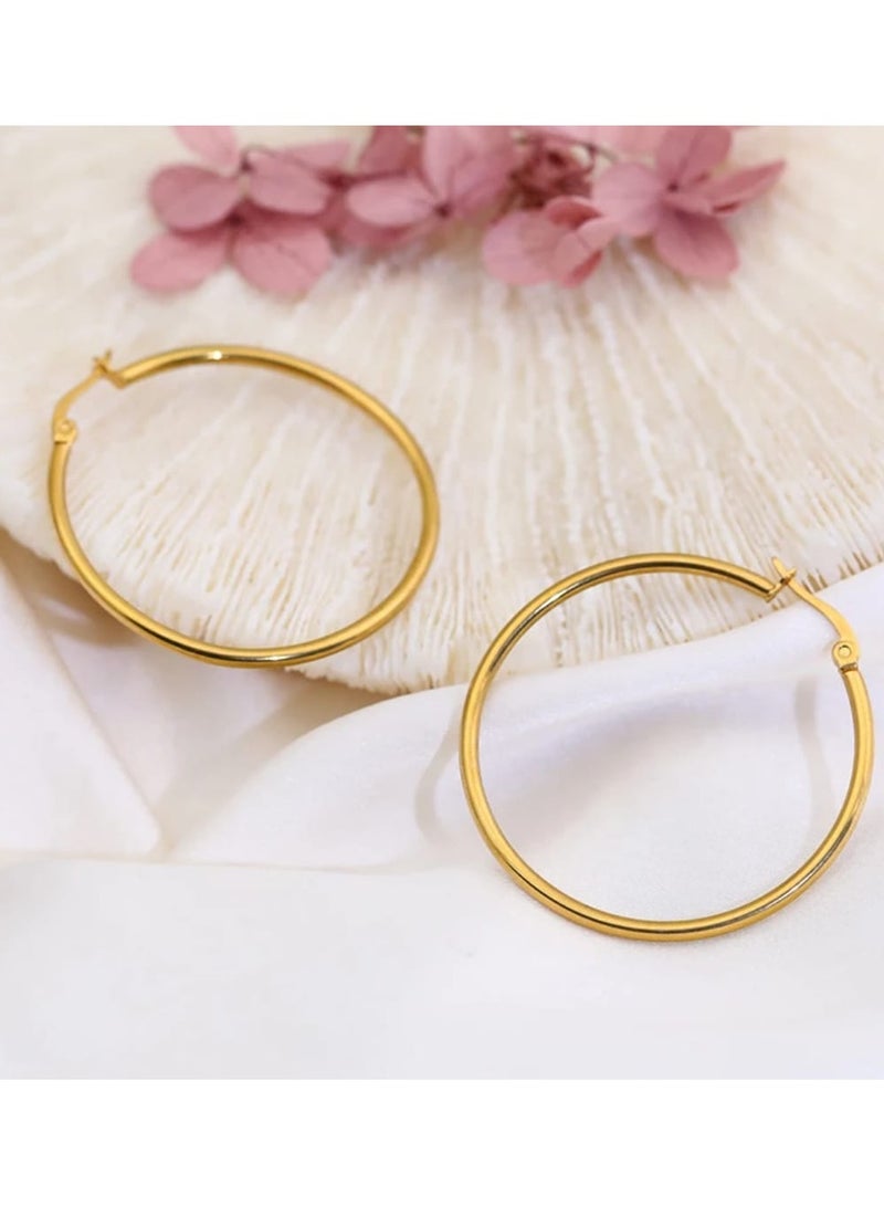Luxuria 18K Gold Plated Hypoallergenic Chunky Gold Fashion Large Thick Hoop Earrings for Women - Image 1