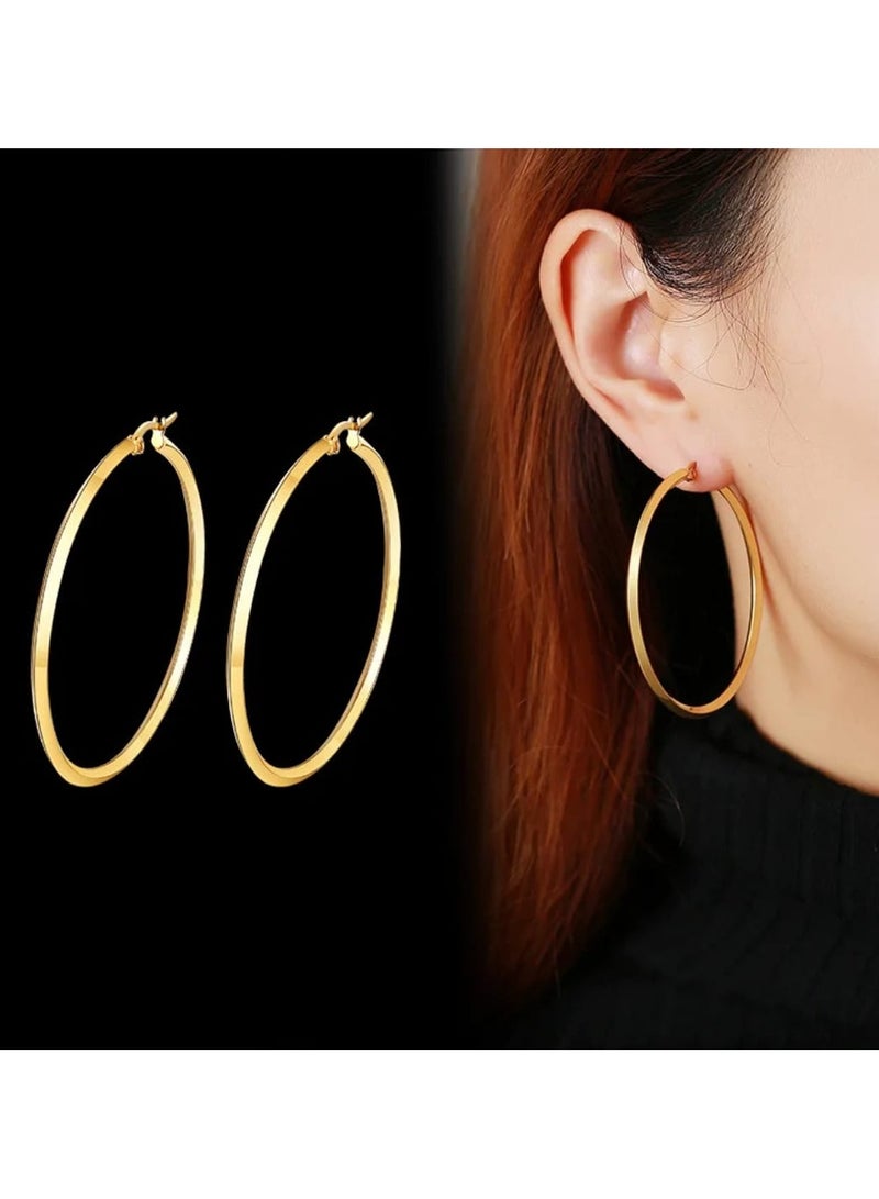 Luxuria 18K Gold Plated Hypoallergenic Chunky Gold Fashion Large Thick Hoop Earrings for Women - Image 2