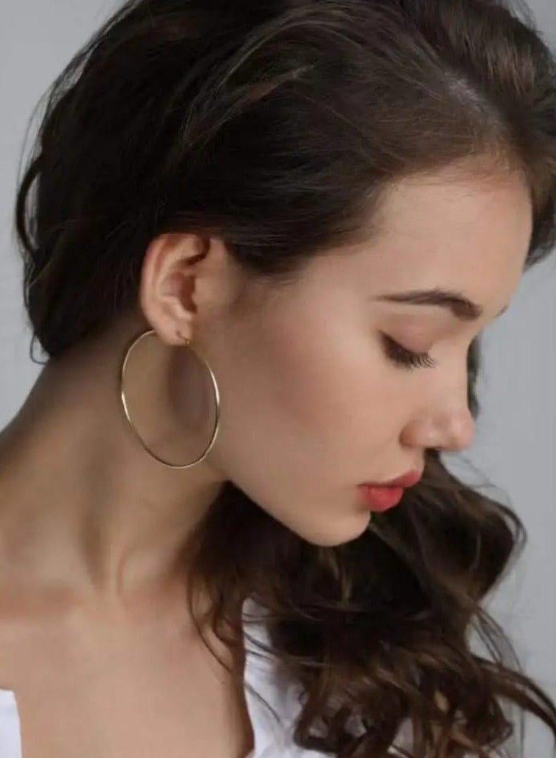 Luxuria 18K Gold Plated Hypoallergenic Chunky Gold Fashion Large Thick Hoop Earrings for Women - Image 3