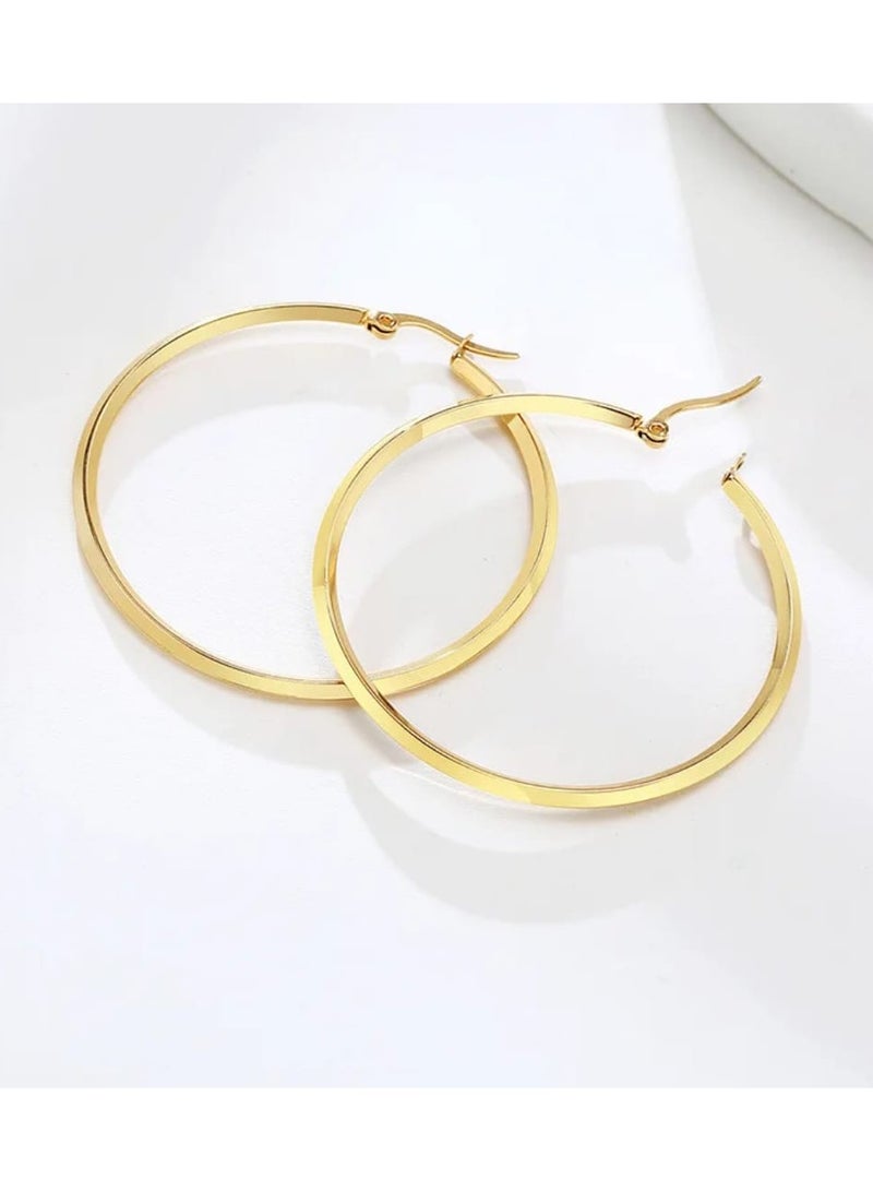 Luxuria 18K Gold Plated Hypoallergenic Chunky Gold Fashion Large Thick Hoop Earrings for Women - Image 5