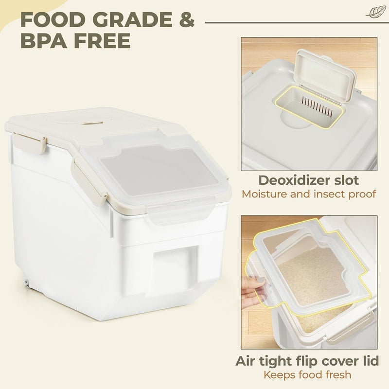 ABOUT SPACE ABOUT SPACE 10Kg Rice Container 2 Pack Airtight Rice Storage Container With Measuring Cup Rice ShovelRice Barrel DispenserMoisture Proof Kitchen Organiser For CerealsPulsesPlasticWhite  - Image 4