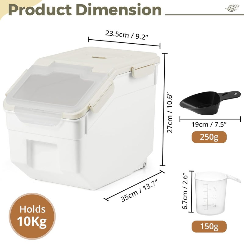 ABOUT SPACE ABOUT SPACE 10Kg Rice Container 2 Pack Airtight Rice Storage Container With Measuring Cup Rice ShovelRice Barrel DispenserMoisture Proof Kitchen Organiser For CerealsPulsesPlasticWhite  - Image 2