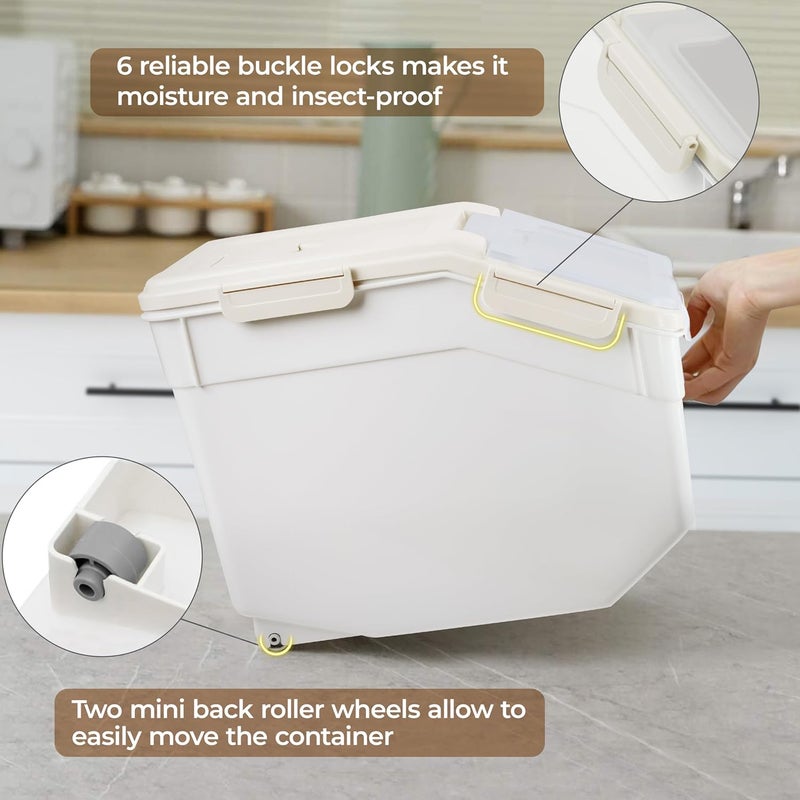 ABOUT SPACE ABOUT SPACE 10Kg Rice Container 2 Pack Airtight Rice Storage Container With Measuring Cup Rice ShovelRice Barrel DispenserMoisture Proof Kitchen Organiser For CerealsPulsesPlasticWhite  - Image 5