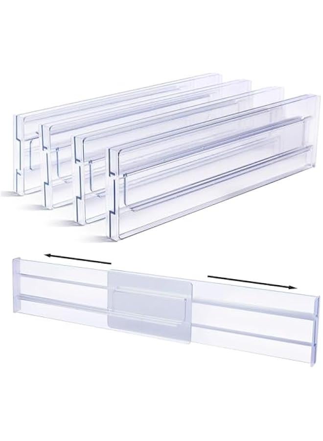 HOOKOR Drawer Dividers Organizers 4 Pack, Adjustable 8CM High Expandable from 27.5-52CM Kitchen Drawer Organizer, Clear Plastic Drawers Separators for Clothing, Installed by Double-sided Tape - Image 1