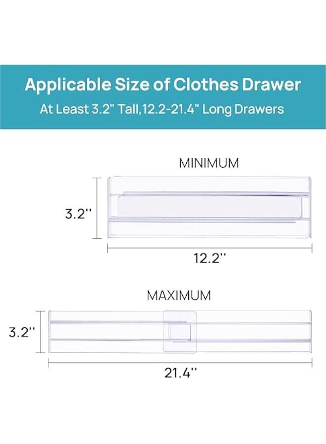 HOOKOR Drawer Dividers Organizers 4 Pack, Adjustable 8CM High Expandable from 27.5-52CM Kitchen Drawer Organizer, Clear Plastic Drawers Separators for Clothing, Installed by Double-sided Tape - Image 3