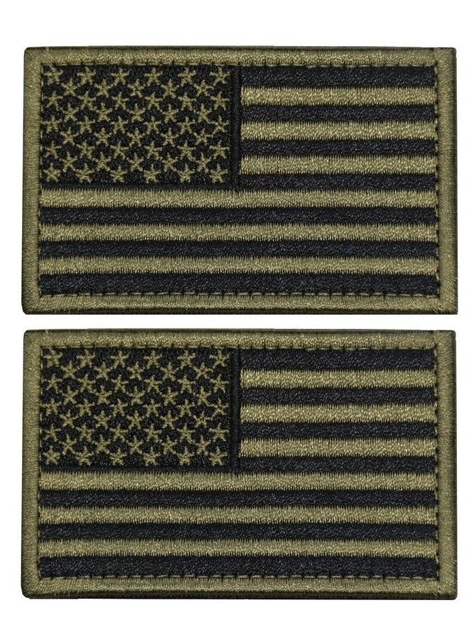 U-LIAN - 2 Pcs Usa Flag Patch Tactical Morale Patch Embroidered American Flag Patch Hook Loop Fastener Backing Emblem Army Green - Image 1