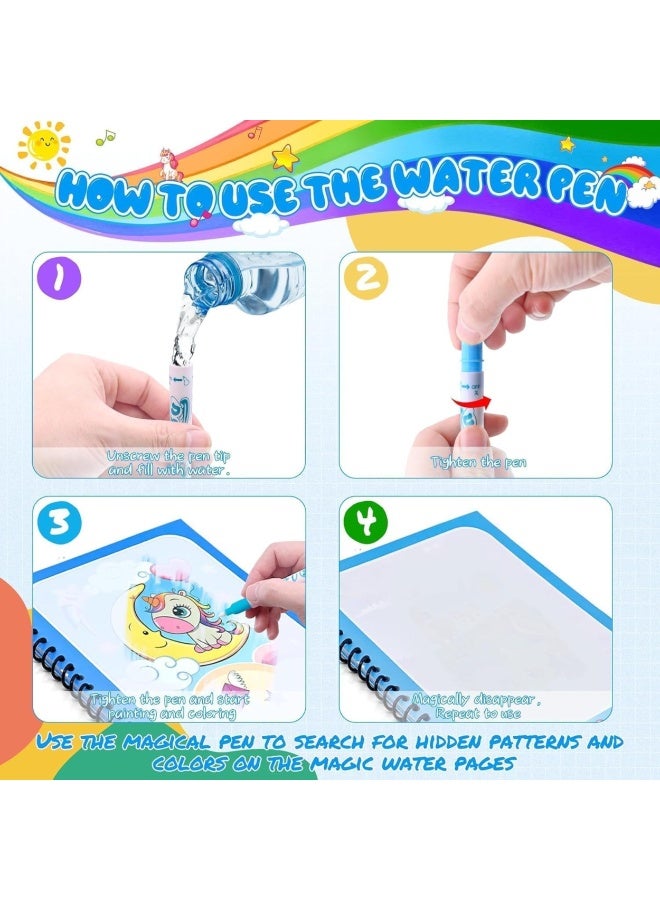 NYVIO Magic Water Coloring Book for Kids –8 Reusable Mess Free Water Drawing Book with Magic Pen, Montessori Educational Activity Pad for Toddlers Boys & Girls, Travel Doodle Painting Toy - Image 3