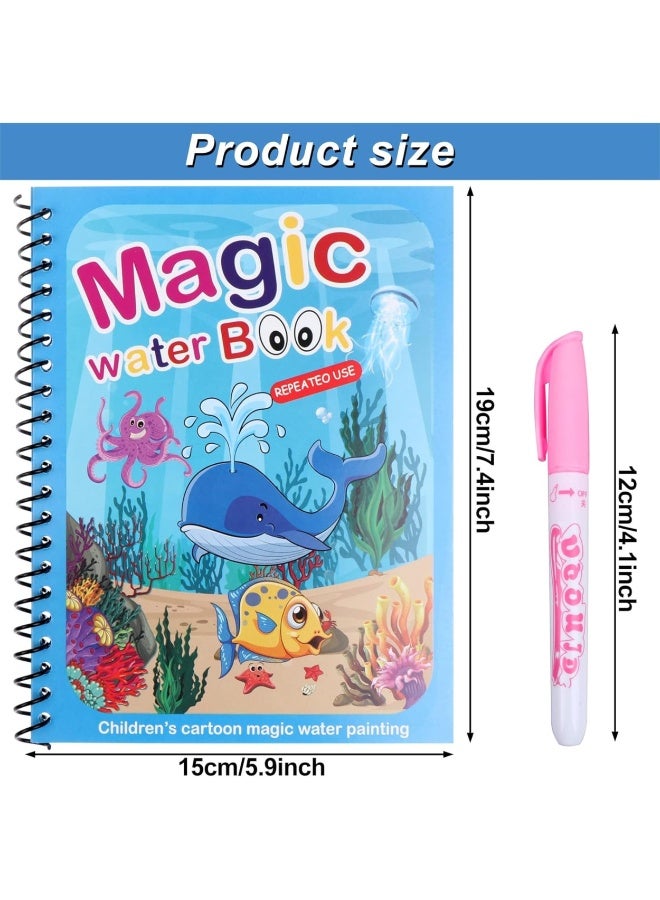 NYVIO Magic Water Coloring Book for Kids –8 Reusable Mess Free Water Drawing Book with Magic Pen, Montessori Educational Activity Pad for Toddlers Boys & Girls, Travel Doodle Painting Toy - Image 2