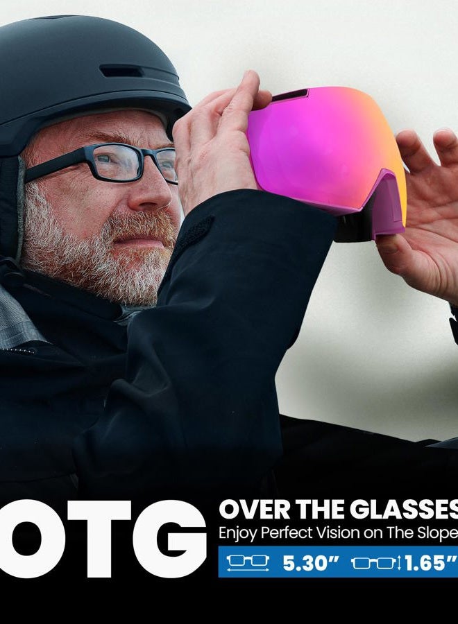 OutdoorMaster Heron Ski Goggles with 2 Lens, Frameless, Magnetic Interchangeable HD Toric Lens, OTG Snowboard Goggles(RoseFrame RevoPink Vlt 13% + YellowLens) - Image 4