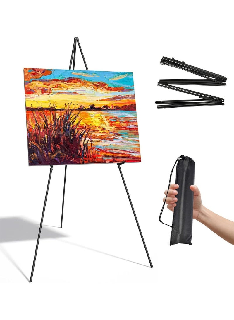Easel Stand for Sign, 63" Adjustable Portable Easels Stand for Display, Lightweight Adjustable Tripod Art Easel Stand for Art Painting/Posters/Wedding Sign/Tabletop/Canvas Holder, Black Metal Painting Easel with Portable Bags - Image 1
