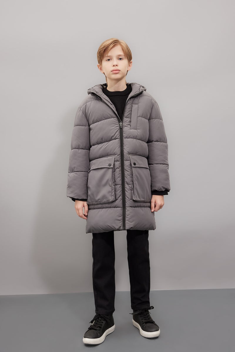 DeFacto Boy Hooded Zippered Fleece Lined Waterproof Puffer Jacket - Image 3