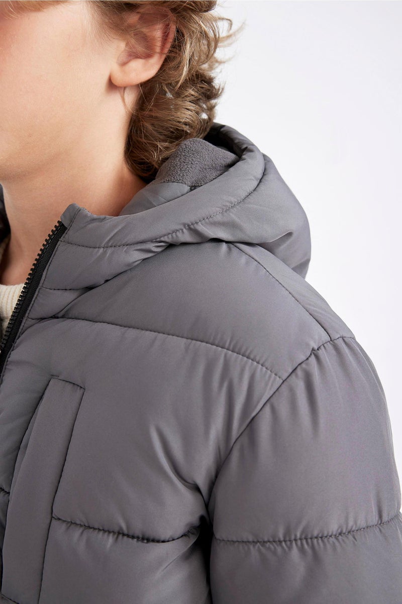 DeFacto Boy Hooded Zippered Fleece Lined Waterproof Puffer Jacket - Image 4