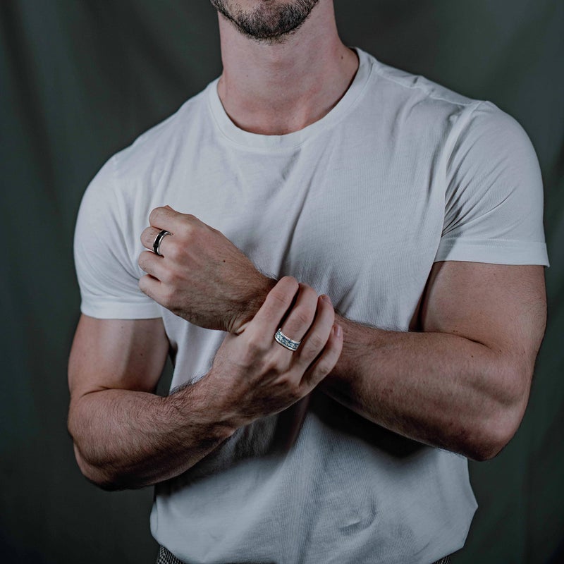 EIELO مجموعة حلقات معدنية من الفولاذ المقاوم للصدأ EIELO مكونة من 9 قطع للرجال والنساء حلقة سلسلة دوارة رائعة لتخفيف القلق مجموعة خواتم زفاف بسيطة سوداء - Image 4