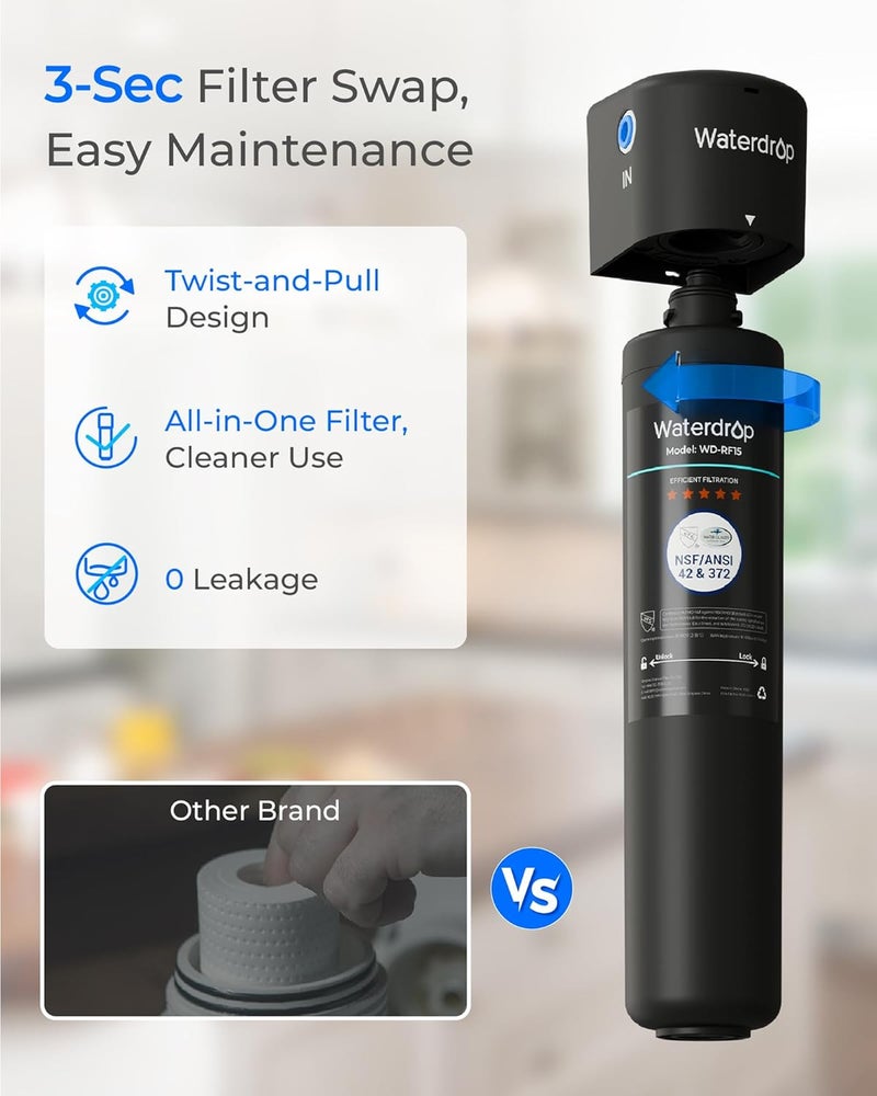 Waterdrop RF15 Replacement Filter Cartridge For 15UA/15UB/15UC Under Sink Water Filter, Reduces PFOA/PFOS, PFAS, Lead, Chlorine, Bad Taste & Odor, NSF/ANSI 42 Certified, 19K Gallons High Capacity - Image 4