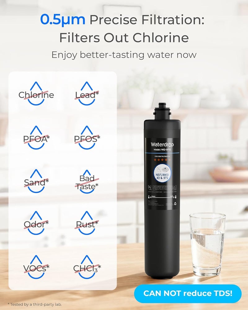 Waterdrop RF15 Replacement Filter Cartridge For 15UA/15UB/15UC Under Sink Water Filter, Reduces PFOA/PFOS, PFAS, Lead, Chlorine, Bad Taste & Odor, NSF/ANSI 42 Certified, 19K Gallons High Capacity - Image 2