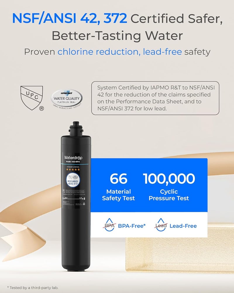 Waterdrop RF15 Replacement Filter Cartridge For 15UA/15UB/15UC Under Sink Water Filter, Reduces PFOA/PFOS, PFAS, Lead, Chlorine, Bad Taste & Odor, NSF/ANSI 42 Certified, 19K Gallons High Capacity - Image 3