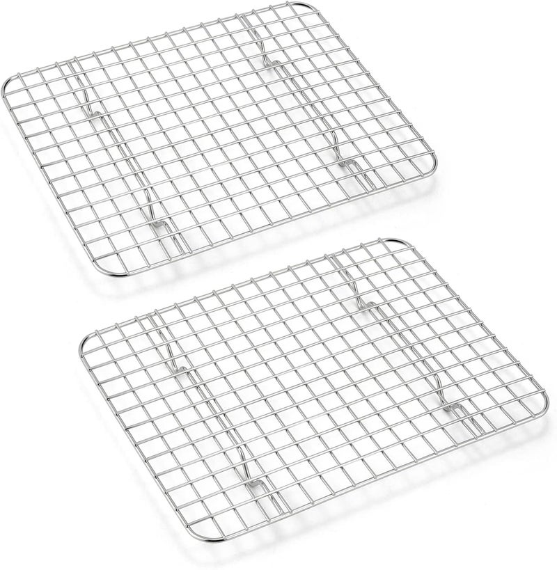 E-far Small Baking Cooling Rack Set of 2, E-far Stainless Steel Toaster Oven Rack for Cooking Roasting Grilling Meat, 8.6” x 6.2” Metal Bakeable Wire Racks for Cookie Cake Bacon - Dishwasher Safe - Image 1