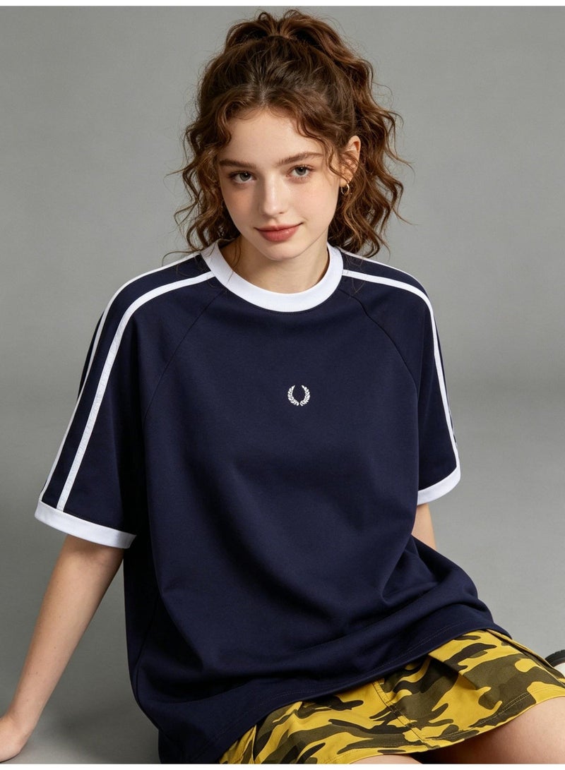 Fred Perry short-sleeved T-shirts with the same sports style for men and women contrast parallel bars loose casual couple tops, cotton breathable versatile fashion tops. - Image 5