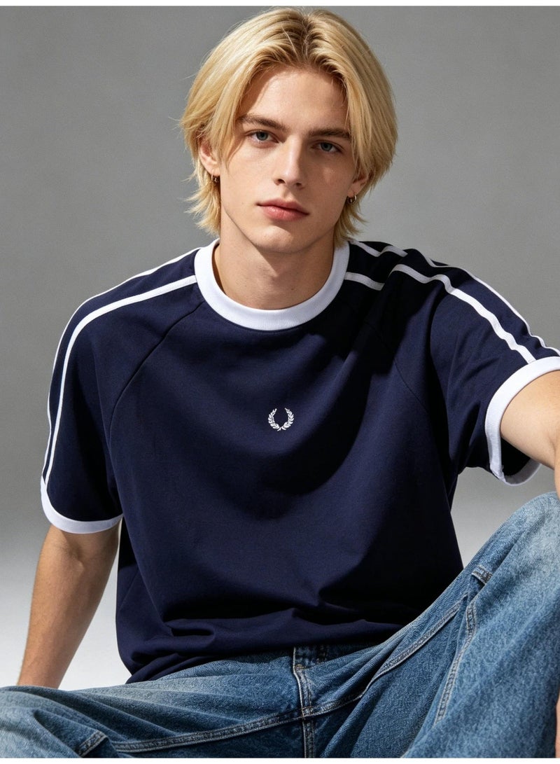 Fred Perry short-sleeved T-shirts with the same sports style for men and women contrast parallel bars loose casual couple tops, cotton breathable versatile fashion tops. - Image 1