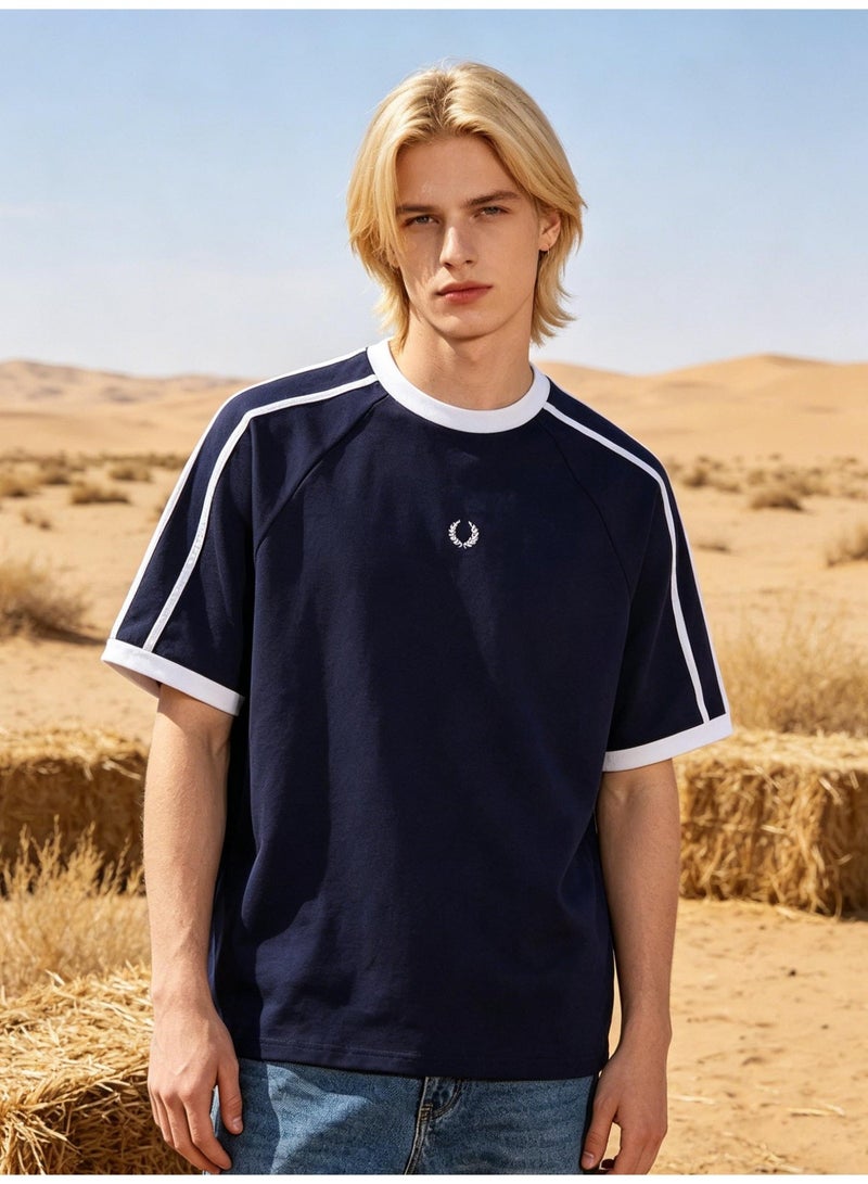 Fred Perry short-sleeved T-shirts with the same sports style for men and women contrast parallel bars loose casual couple tops, cotton breathable versatile fashion tops. - Image 4