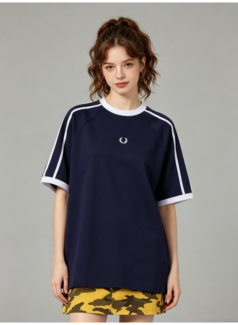 Fred Perry short-sleeved T-shirts with the same sports style for men and women contrast parallel bars loose casual couple tops, cotton breathable versatile fashion tops. - Image 3