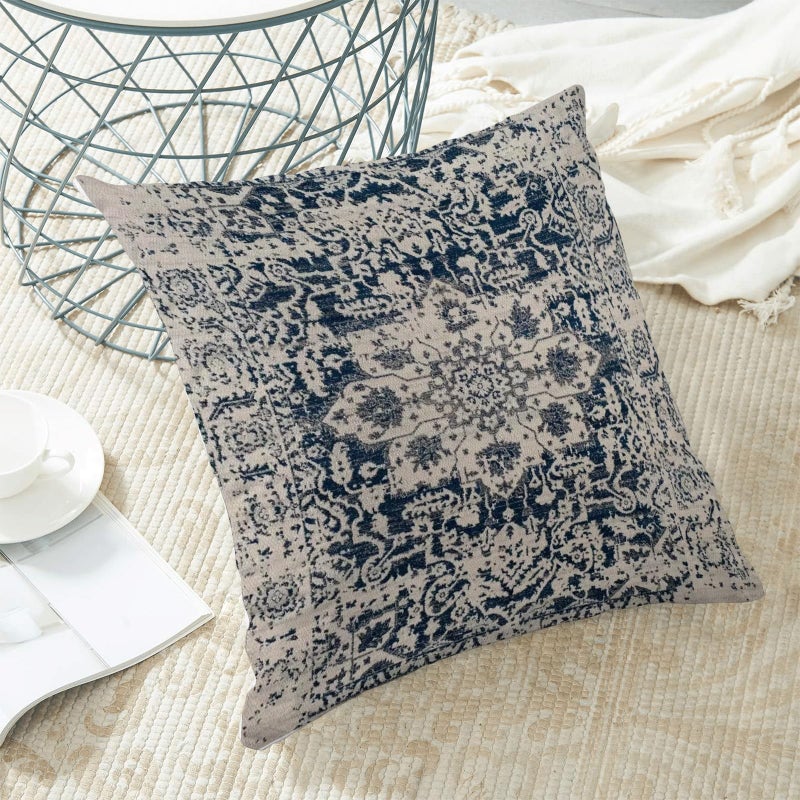 AEIOAE Boho Pillow Covers 24x24 Inch Set of 2,Carpet Pattern Throw Pillows Case,Navy Blue Beige Ethnic Design Outdoor Decorative Square Linen Farmhouse Decor Cushion Covers for Home Sofa Bed Couch - Image 4