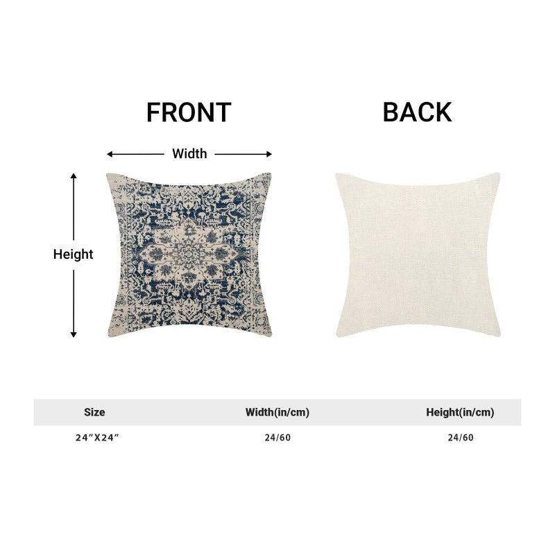 AEIOAE Boho Pillow Covers 24x24 Inch Set of 2,Carpet Pattern Throw Pillows Case,Navy Blue Beige Ethnic Design Outdoor Decorative Square Linen Farmhouse Decor Cushion Covers for Home Sofa Bed Couch - Image 5